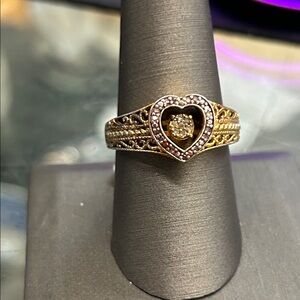 428411 Silver Diamond Gold tone Heart
